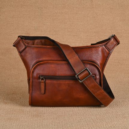2025 Men's Leather Crossbody Bag - Casual Genuine Leather Travel Bag with Storage Function, Vintage Style