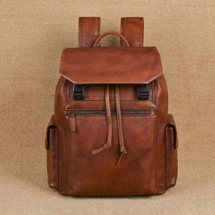 Vintage Genuine Leather Backpack - Handcrafted Patina, Soft Leather, Large Capacity for Travel & Hiking