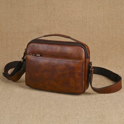 Men's Vintage Genuine Leather Crossbody Bag - Casual Top-Grain Leather Shoulder Bag