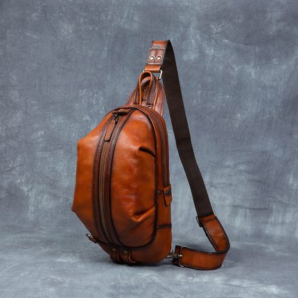 Men's Vintage Minimalist Leather Chest Pack - Top-Grain Leather, Multi-Functional Large Capacity for Outdoor Use