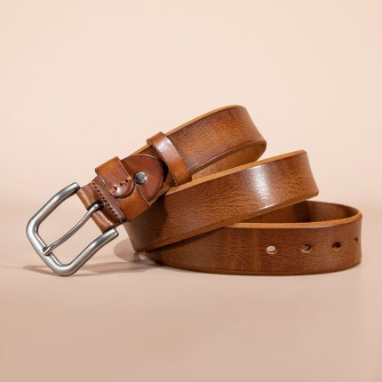 Men's Vintage Vegetable-Tanned Leather Belt - Top-Grain Full Grain Leather, Pin Buckle Genuine Leather Belt