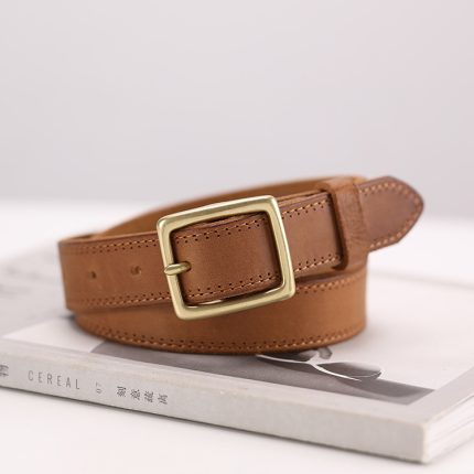 Women's Vintage Copper Buckle Belt - Handmade Full Grain Leather, Top-Grain Genuine Leather, Casual Versatile