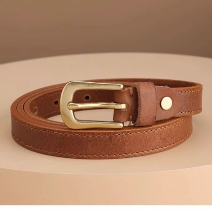 Women's Vintage Casual Belt - Copper Buckle Decorative Style, Top-Grain Leather, Perfect for Jeans