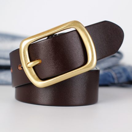 Men's Bestselling Leather Belt - Top-Grain Leather with Solid Brass Buckle, Casual Genuine Leather Belt